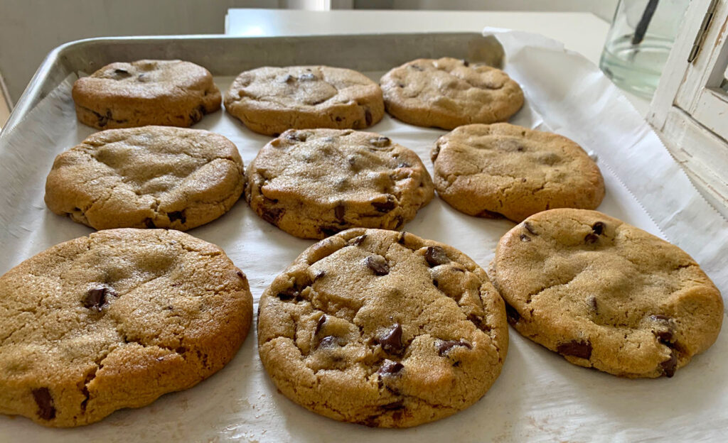 A tray of warm, freshly baked Coco's Cookies